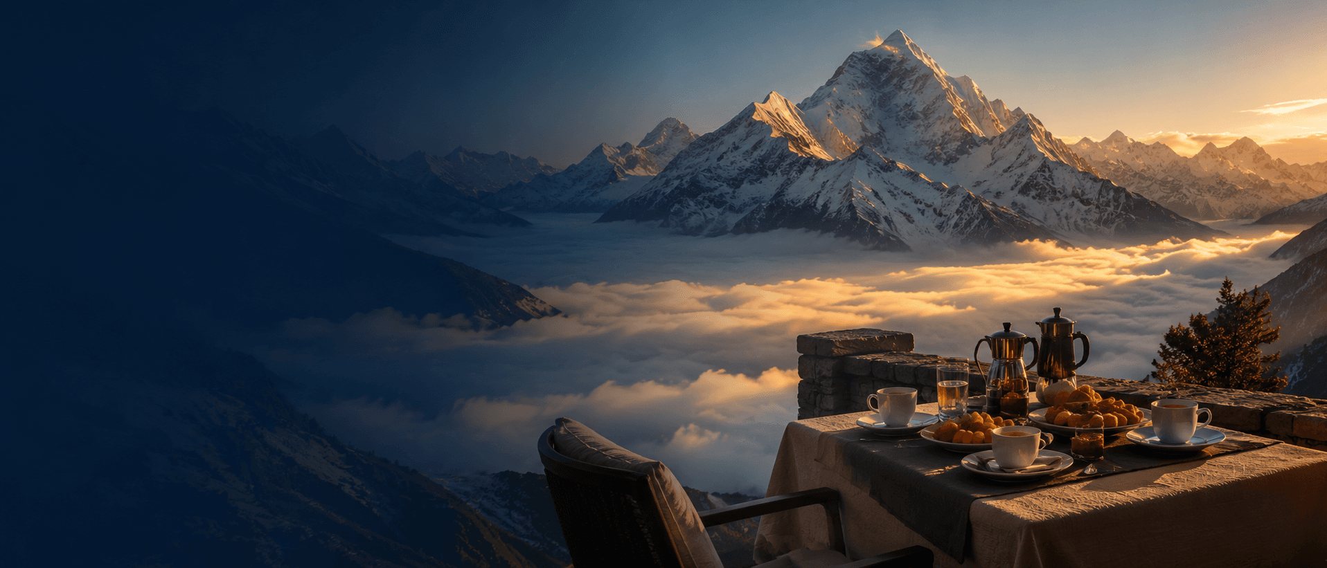 Breakfast terrace at Hotel Everest View facing Mount Everest