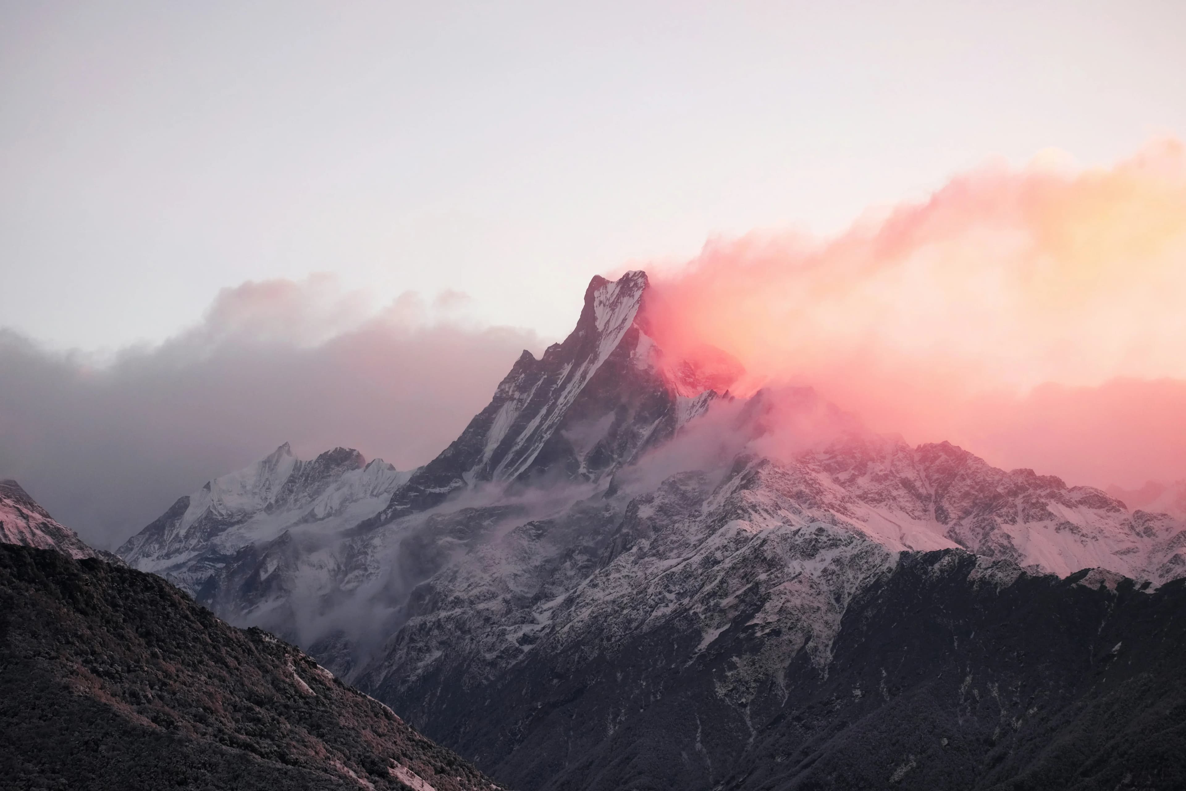 Golden mountain peak at sunrise